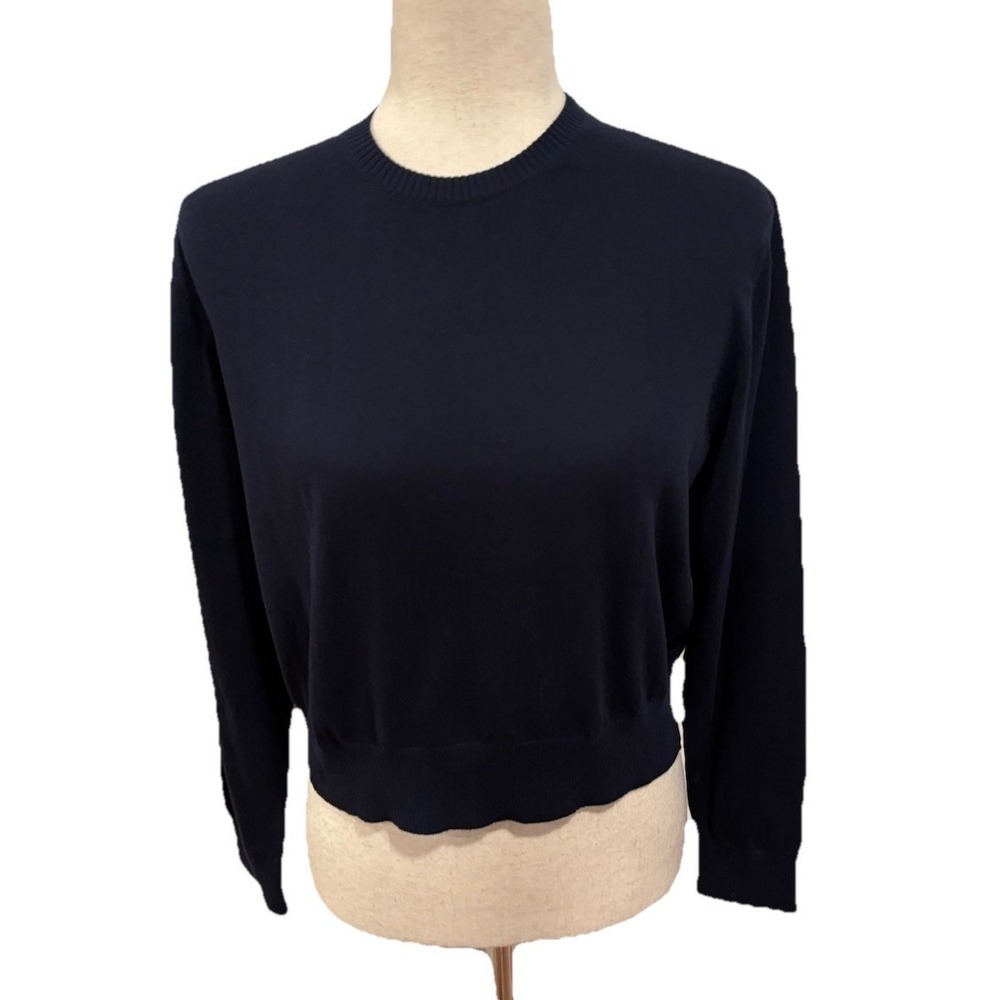 Lars Andersson Minimalist Crewneck Crop Sweater Navy Blue Organic Cotton Sz‎ M